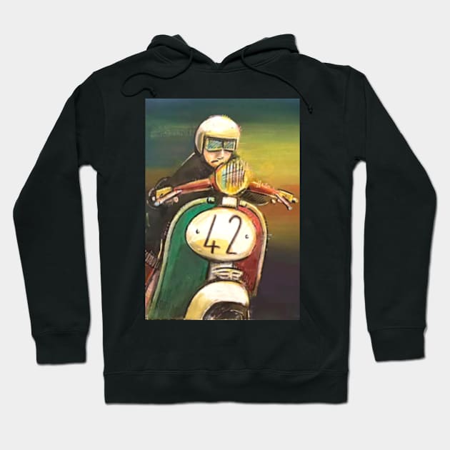 Retro Scooter, Classic Scooter, Scooterist, Scootering, Scooter Rider, Mod Art Hoodie by Scooter Portraits